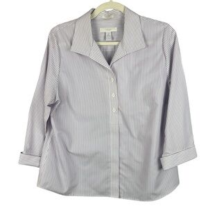 Chico's Cotton No-Iron Lavender-White 3/4 Sleeve Pinstripe Button-Down Shirt